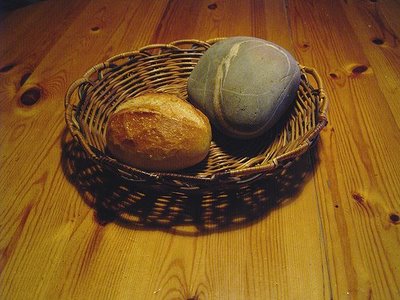 Picture of a stone and a loaf of bread